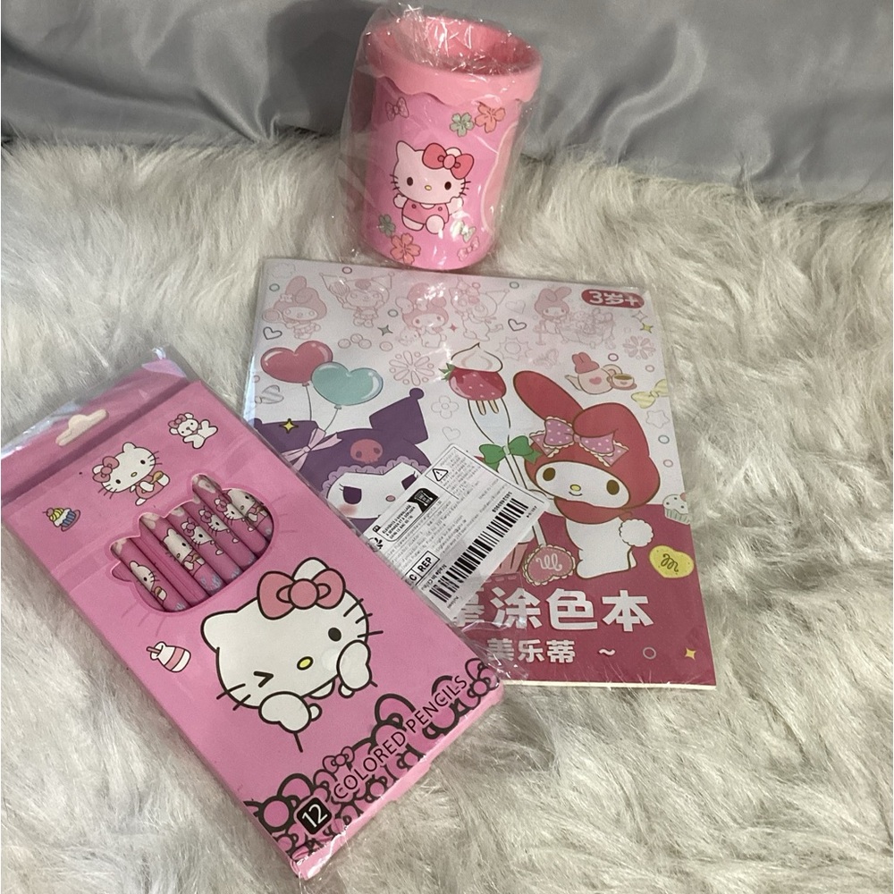 Hello Kitty Bundle of NEW Colored Pencils, Coloring Book & Pencil Cup